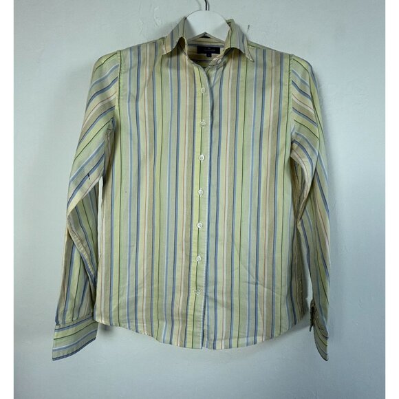 Faconnable Womens Striped Button-Down Shirt Small Long Sleeve 100% Cotton Yellow - Picture 1 of 8
